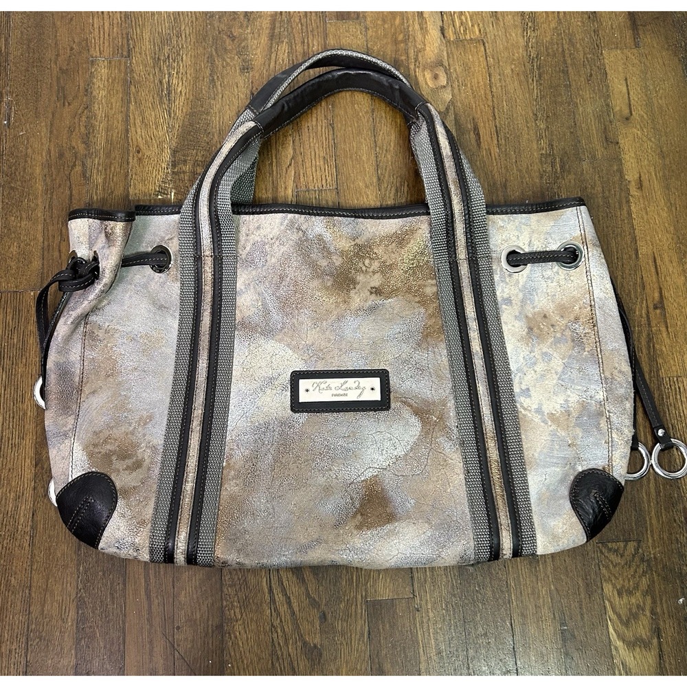 Kate Landry Firenze Italy metallic leather tote bag Double Handles